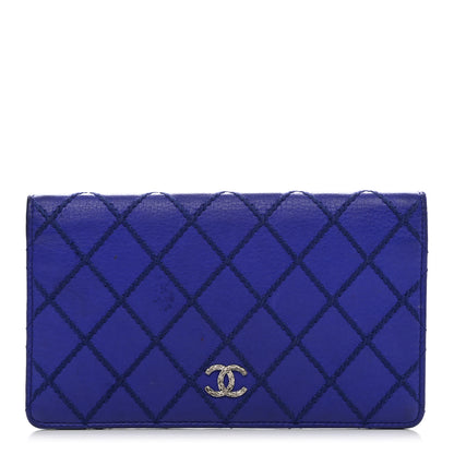 Chanel Calfskin Diamond Stitched Yen Wallet Blue 1 of 9
