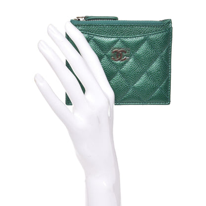 Chanel Metallic Caviar Quilted CC Zip Card Holder Green 10 of 16