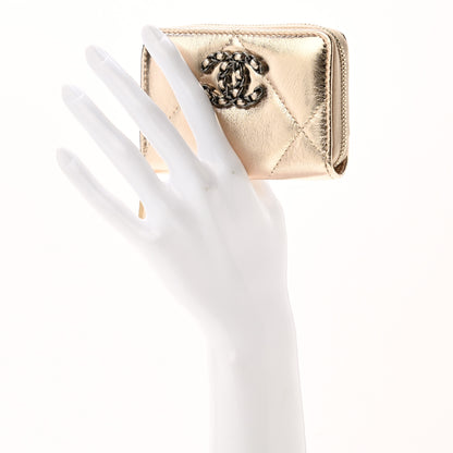 Chanel Metallic Lambskin Quilted Chanel 19 Zip Around Coin Purse Wallet Gold 2 of 7