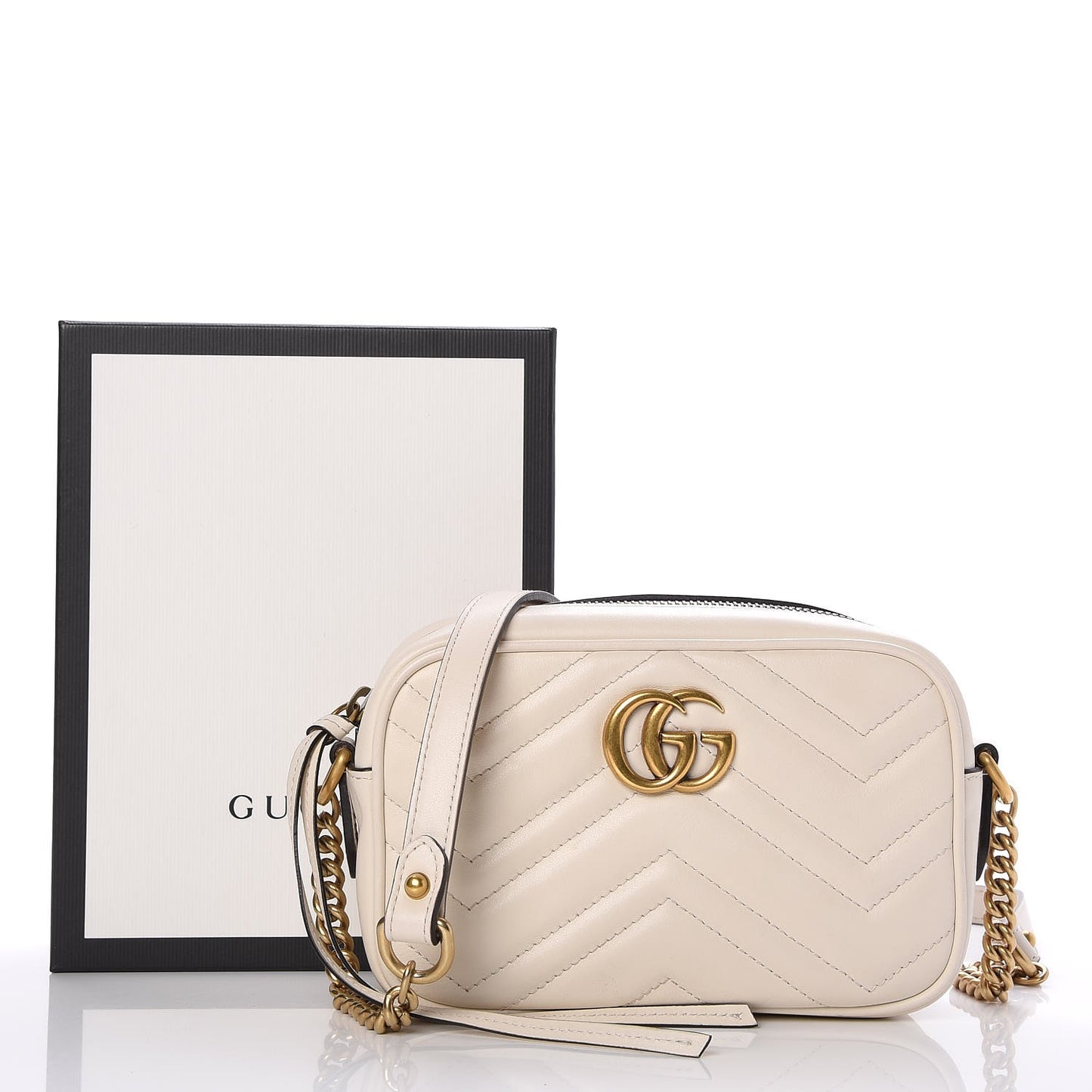 Calfskin Matelasse Mini GG Marmont Chain Shoulder Bag White