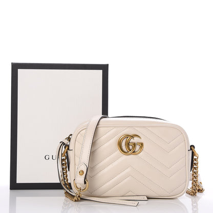 Gucci Calfskin Matelasse Mini GG Marmont Chain Shoulder Bag White 9 of 9