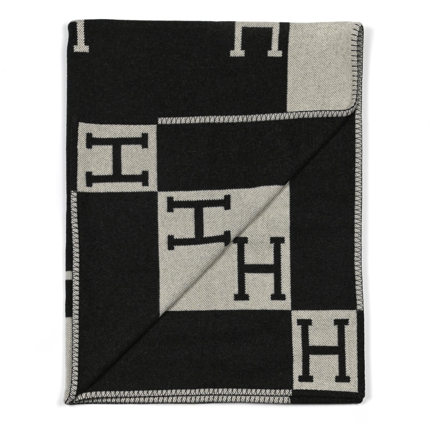 Hermes Wool Cashmere Avalon Blanket Ecru Gris Fonce 2 of 3