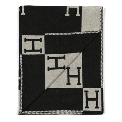 Hermes Wool Cashmere Avalon Blanket Ecru Gris Fonce 2 of 3