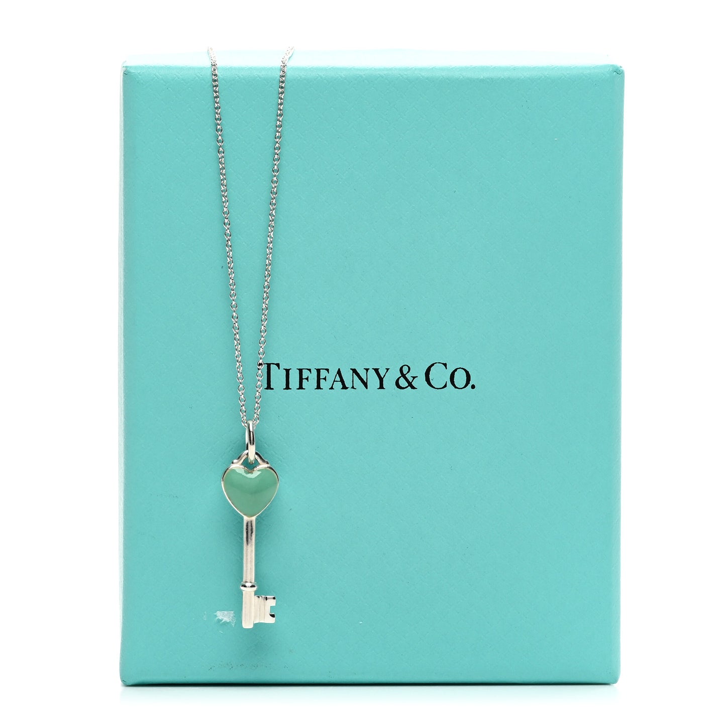 Sterling Silver Enamel Heart Key Pendant Necklace Blue