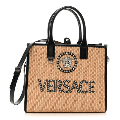 Versace Raffia Studded La Medusa Tote Beige 1 of 10