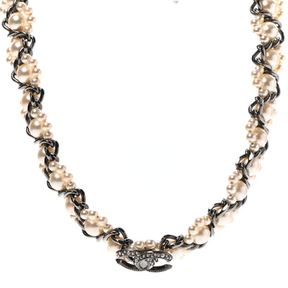 Chanel Pearl Crystal CC Choker Necklace Ruthenium 2 of 6