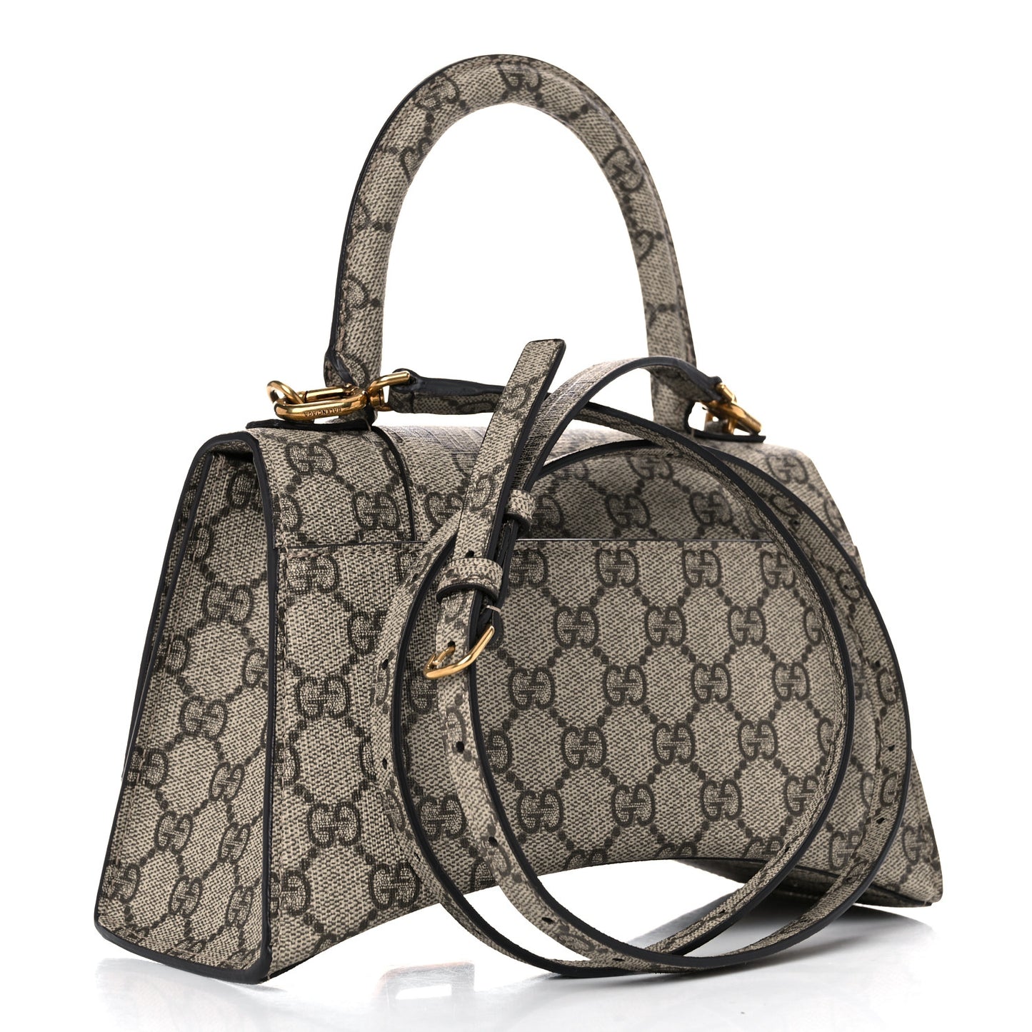 X GUCCI GG Supreme Monogram Small Hourglass Top Handle Bag Beige Ebony