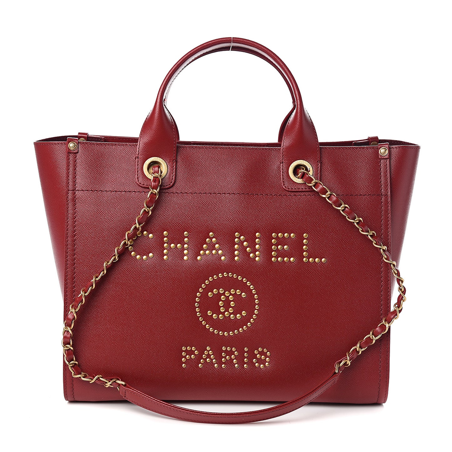 Caviar Small Studded Deauville Tote Red