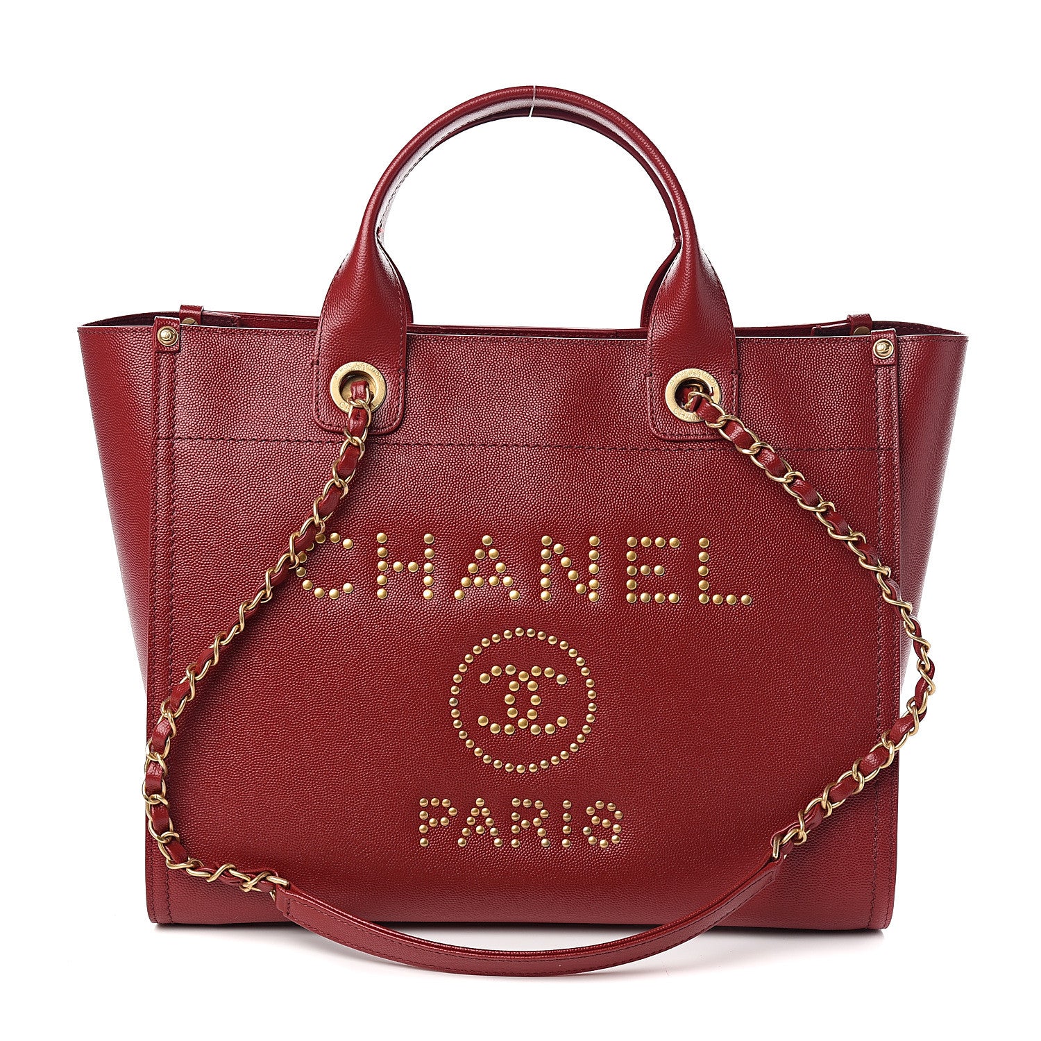 Chanel Caviar Small Studded Deauville Tote Red 1 of 9