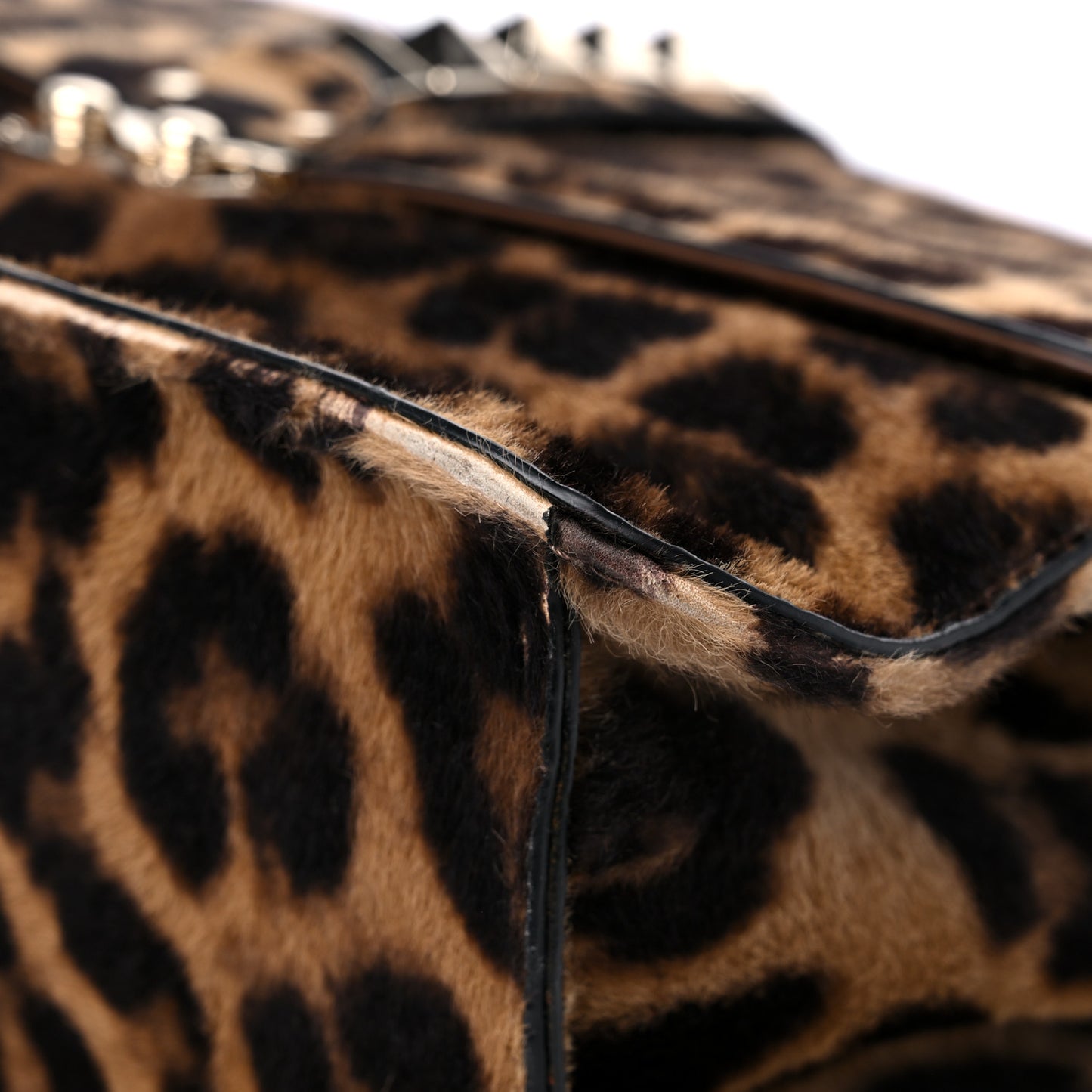 Calf Hair Leopard Print Large Glam Lock Rockstud Flap