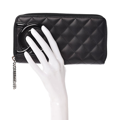 Chanel Calfskin Quilted Cambon Large Gusset Zip Around Wallet Black Silver 2 of 8