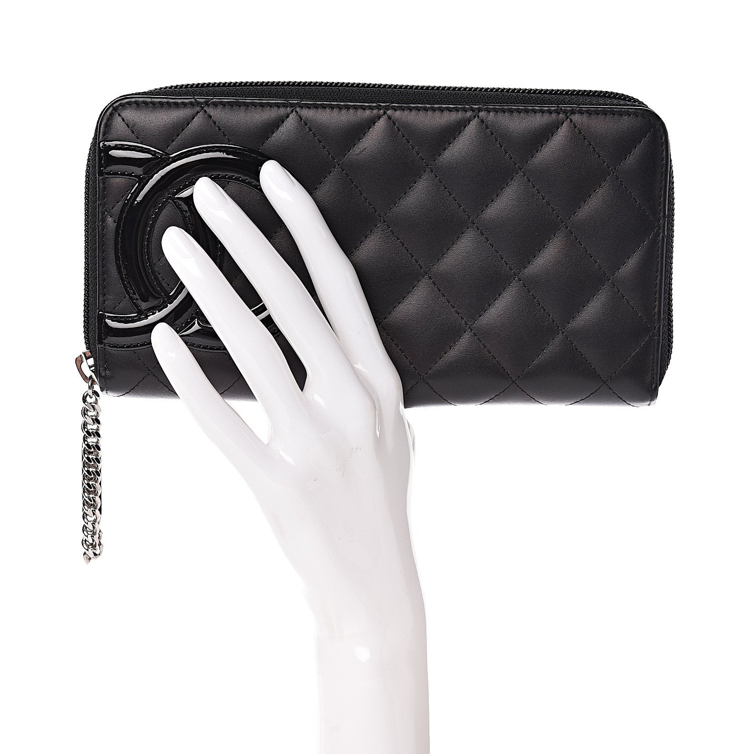 Chanel Calfskin Quilted Cambon Large Gusset Zip Around Wallet Black Silver 2 of 8