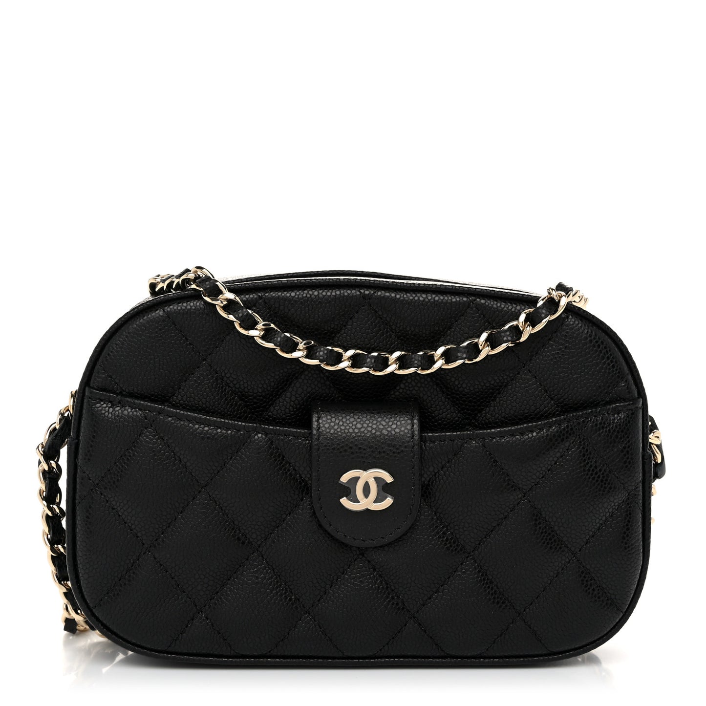 Caviar Quilted Chain Camera Bag Black