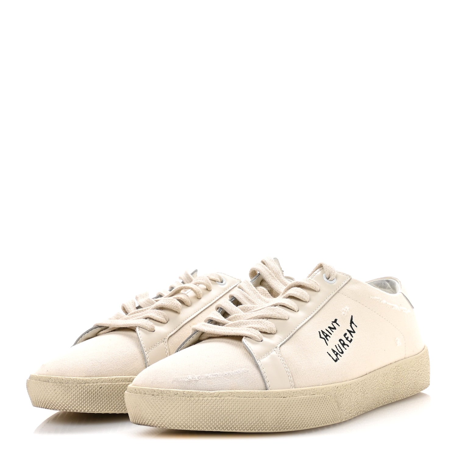 Saint Laurent Distressed Canvas Court Classic Sneakers 41 Panna 4 of 8