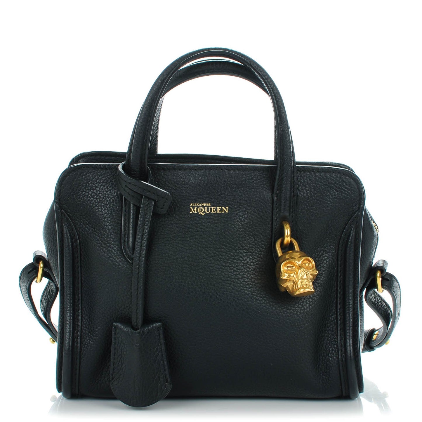Pebbled Calfskin Mini Padlock Tote Black