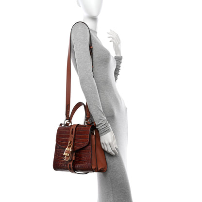 Chloe Calfskin Crocodile Embossed Large Aby Day Shoulder Bag Chestnut Brown 2 of 10