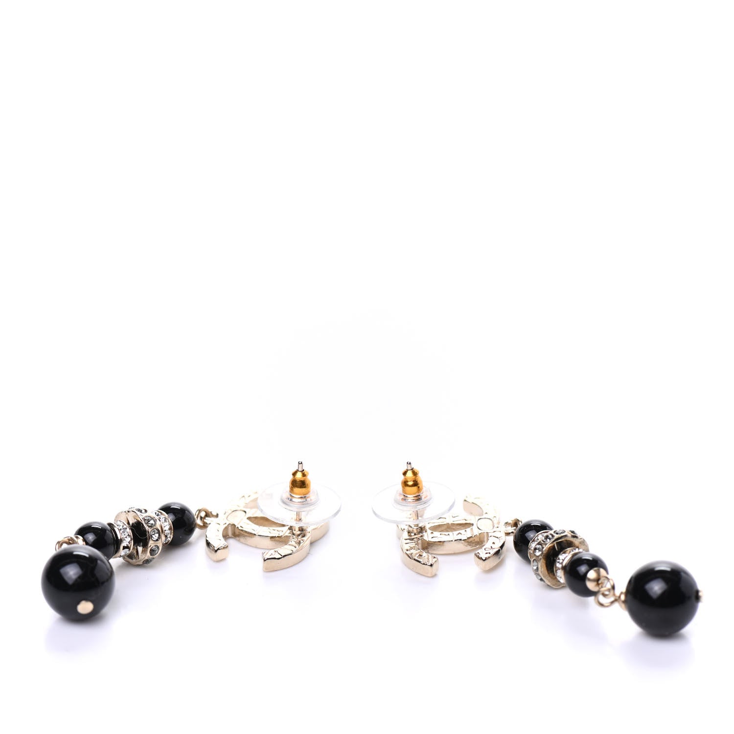 Chanel Crystal Bead Scarab CC Drop Earrings Gold Black 3 of 5