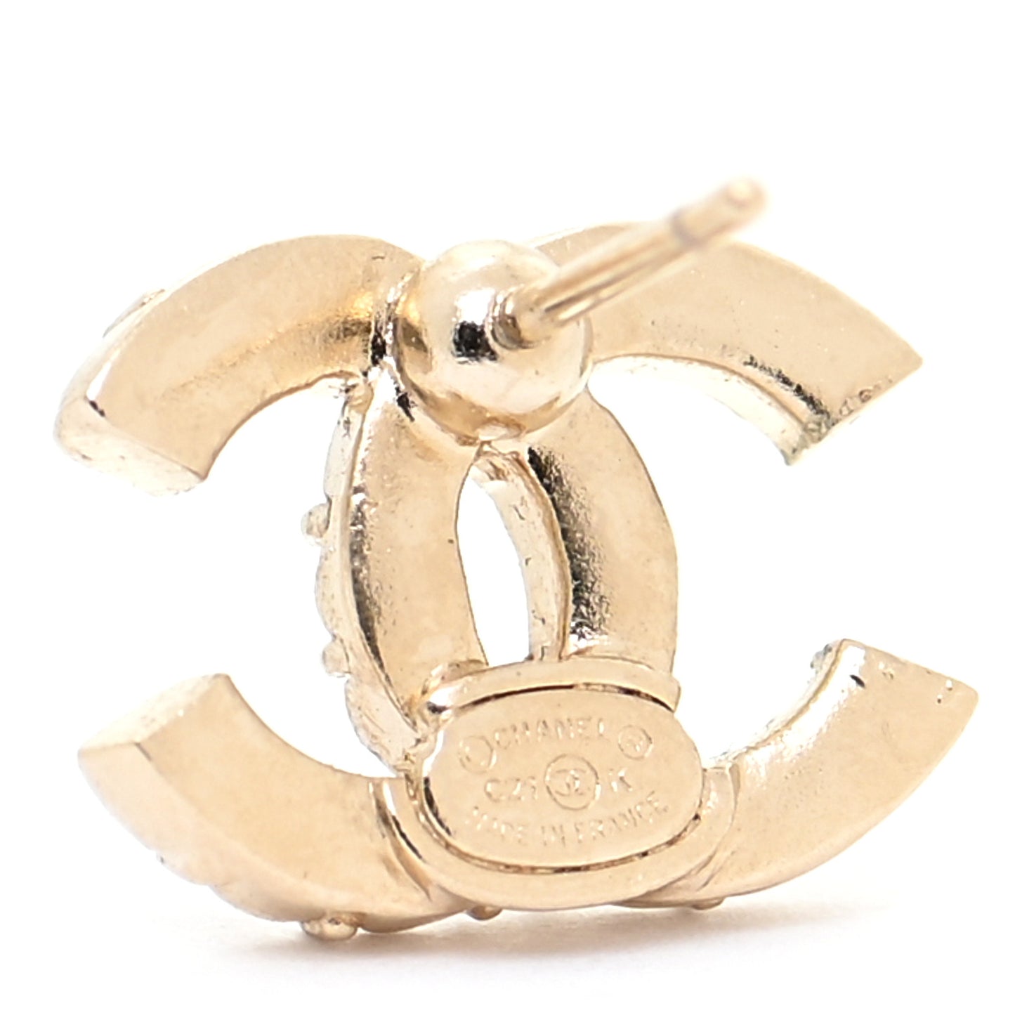 Crystal Studded CC Earrings Gold