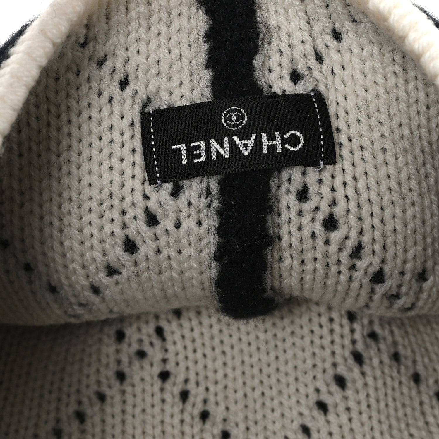 Chanel Cashmere Wool Silk Blend Logo Beanie Hat Black White 5 of 5