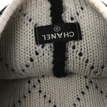 Chanel Cashmere Wool Silk Blend Logo Beanie Hat Black White 5 of 5