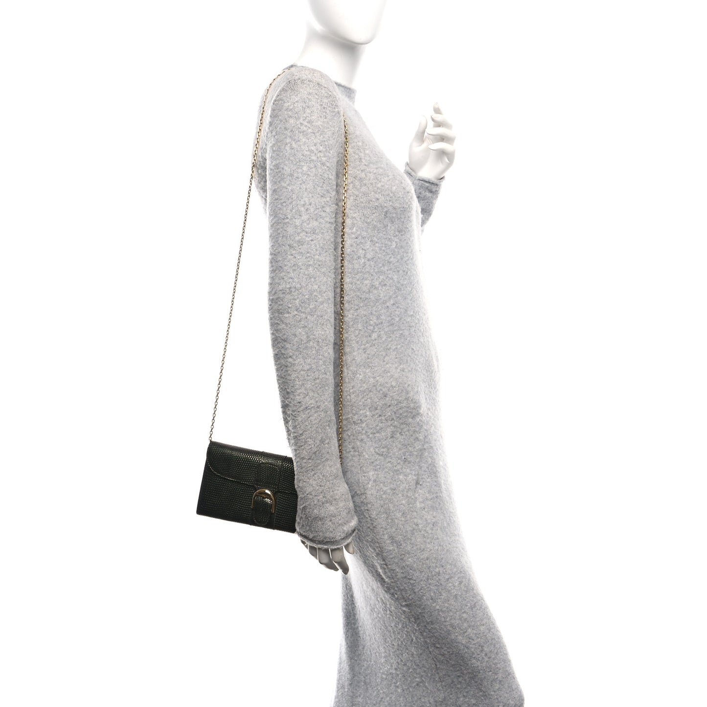 Iridescent Lizard Calfskin Brillant Wallet On Chain Ebene Kaki