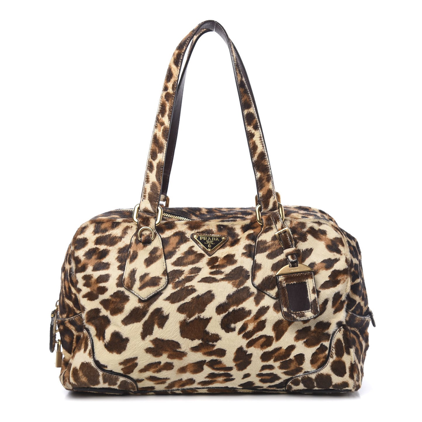 Calf Hair Leopard Print Shoulder Bag Avorio