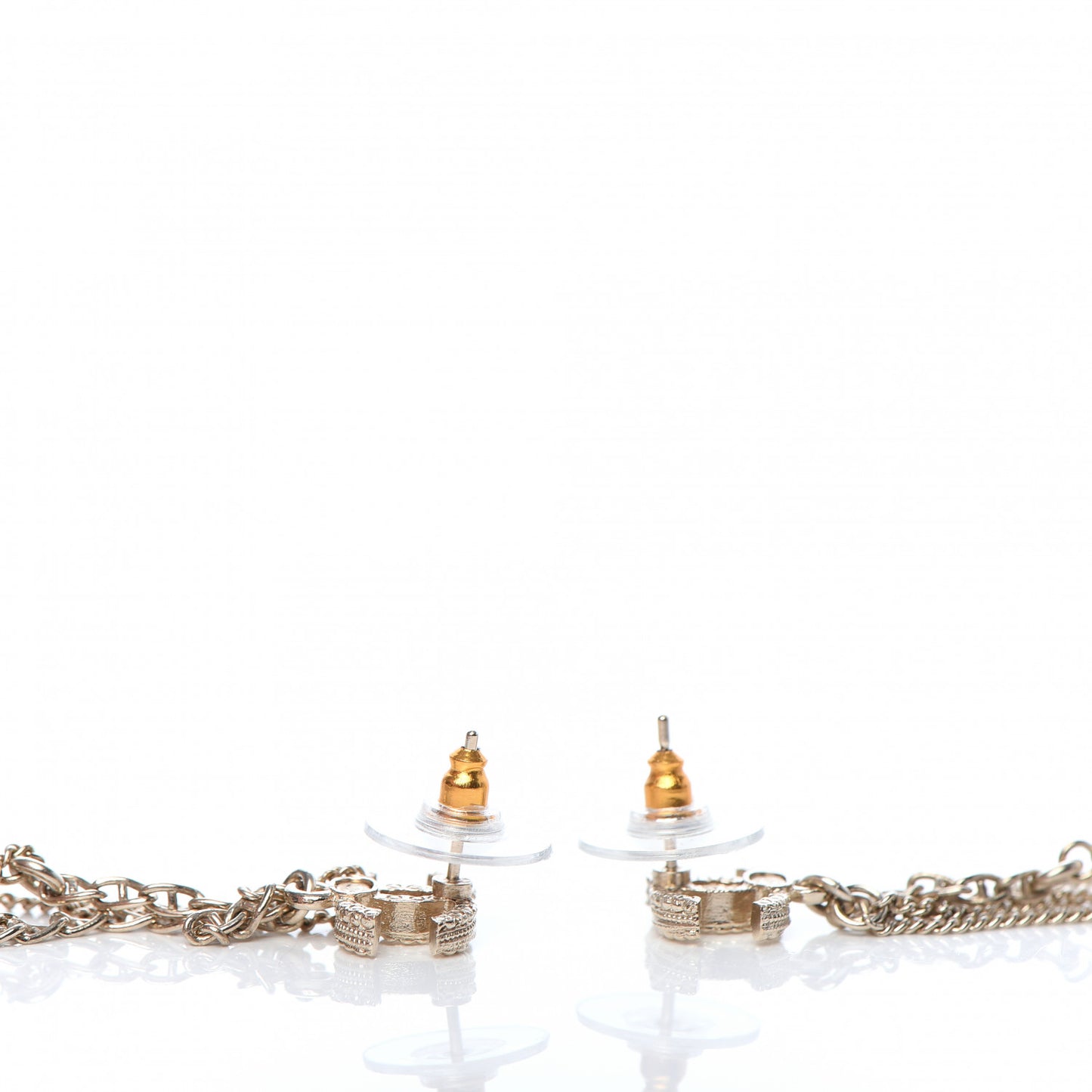 Chain Pearl CC Drop Earrings Light Gold
