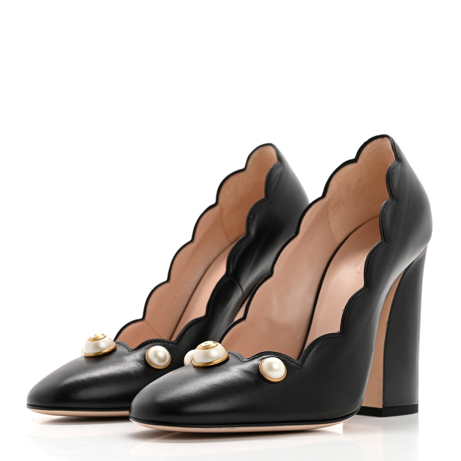 Gucci Malaga Kid Pearl Embellished Willow Loafer Pumps 37.5 Black 3 of 9
