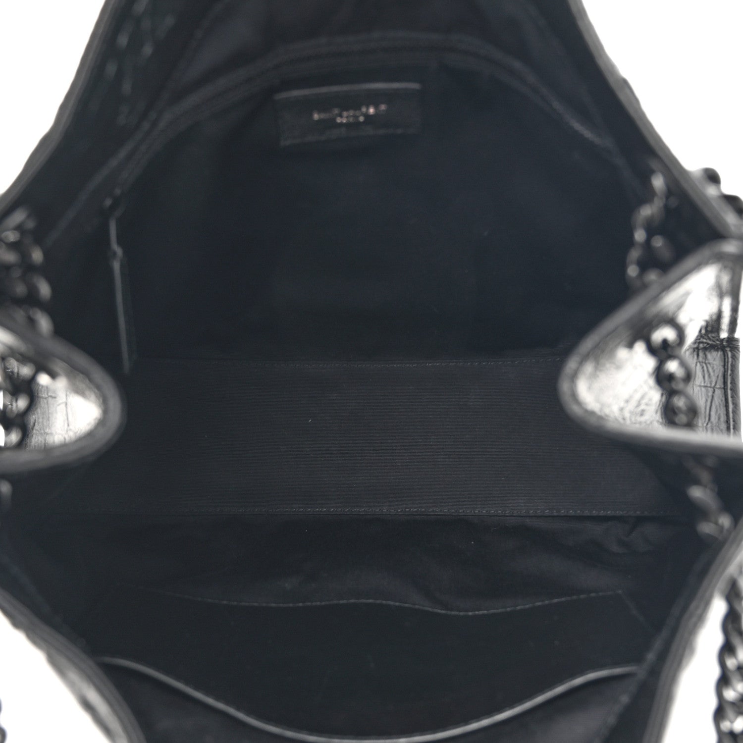 Saint Laurent Calfskin Crocodile Embossed Monogram Medium Niki Shopping Bag Black 5 of 10