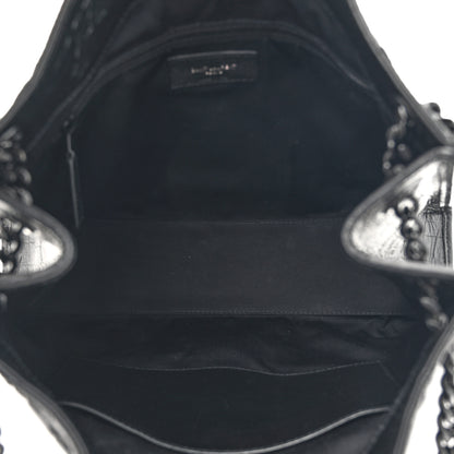 Saint Laurent Calfskin Crocodile Embossed Monogram Medium Niki Shopping Bag Black 5 of 10