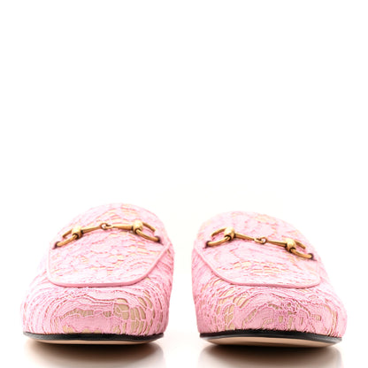 Gucci Lace Malaga Kid Womens Princetown Slippers 38 Sugar Pink Skin Rose 2 of 21