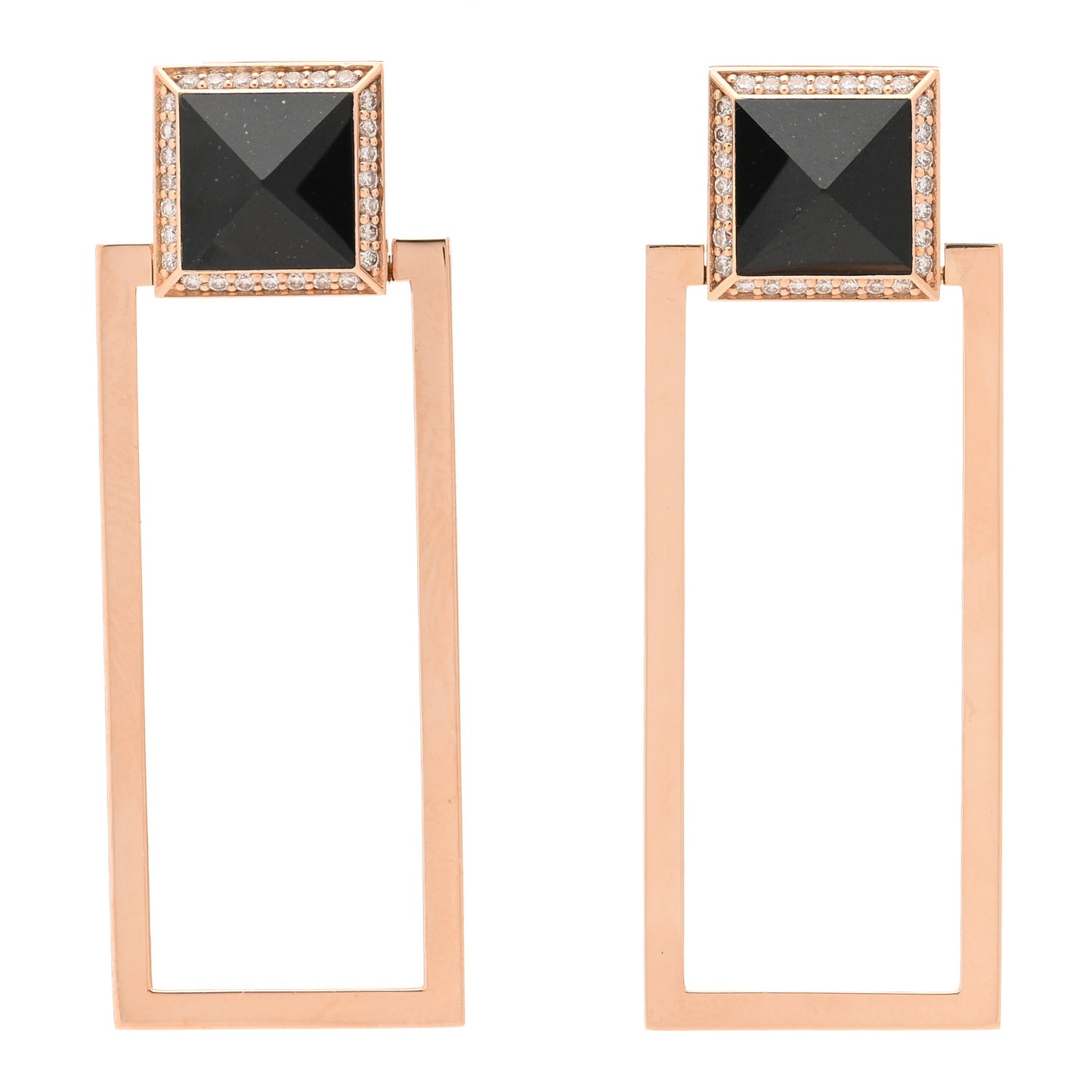 18K Rose Gold Diamond Black Jade Square Drop Earrings