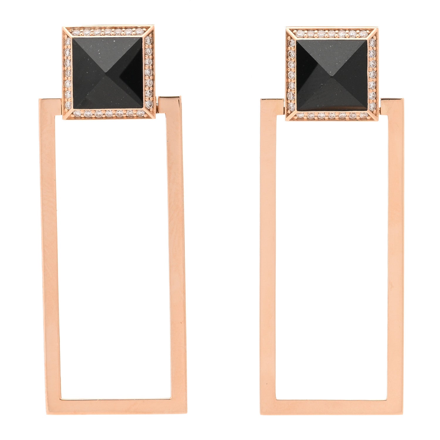Roberto Coin 18K Rose Gold Diamond Black Jade Square Drop Earrings 1 of 4