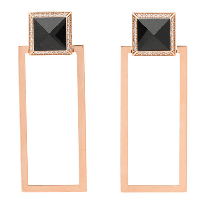 Roberto Coin 18K Rose Gold Diamond Black Jade Square Drop Earrings 1 of 4