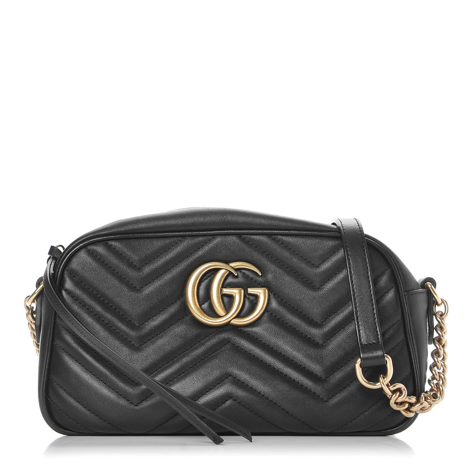 Gucci Calfskin Matelasse Small GG Marmont Chain Shoulder Bag Black 1 of 8