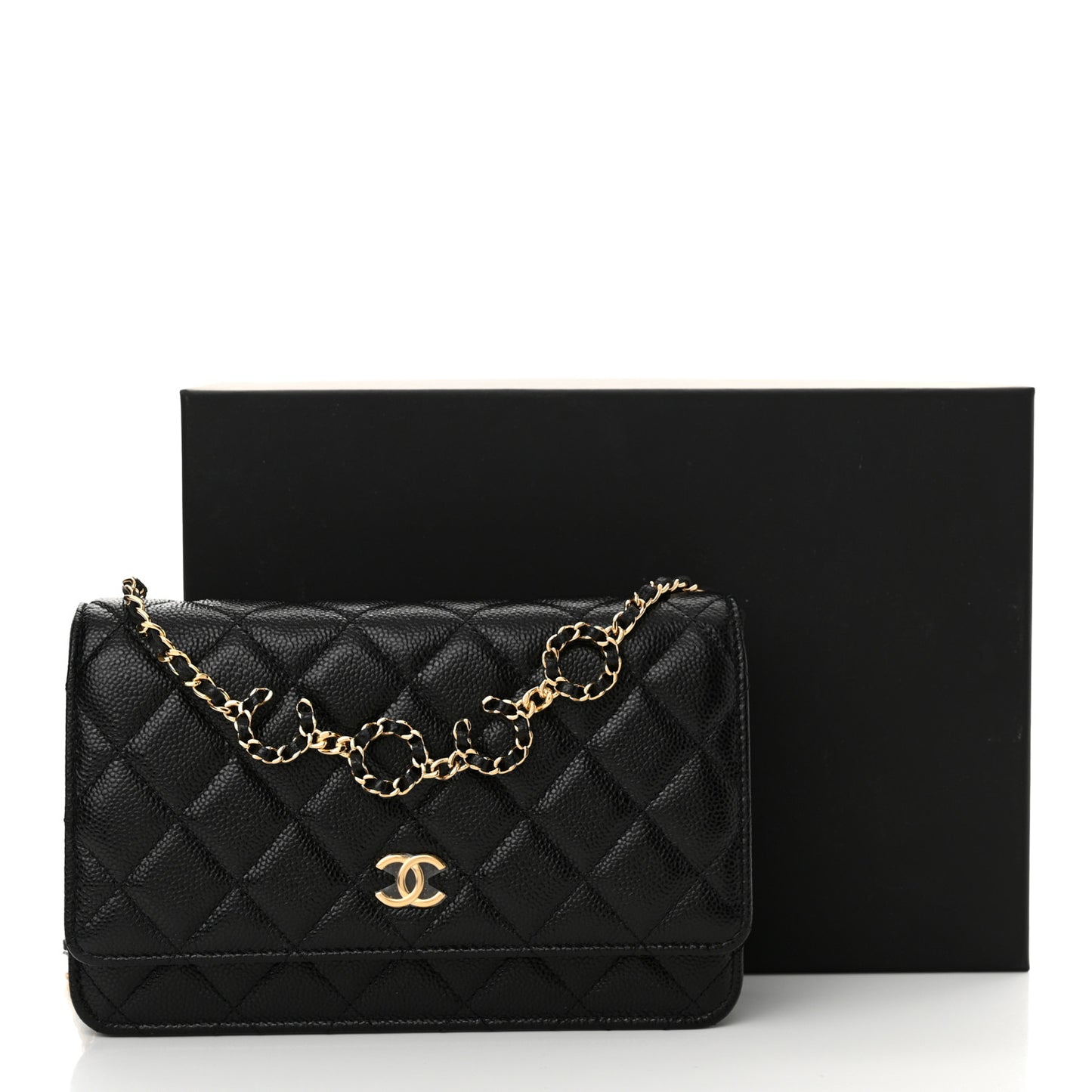 Caviar Quilted Miss Coco Wallet On Chain WOC Black