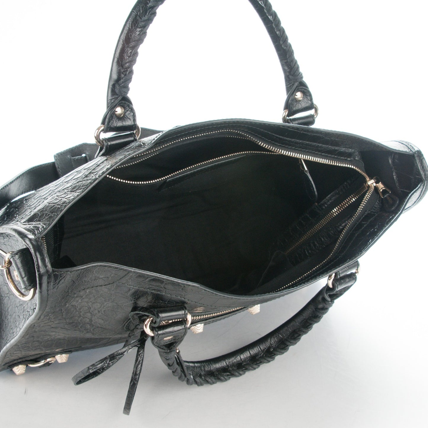Calfskin Crocodile Embossed Giant 12 Gold Hardware City Black
