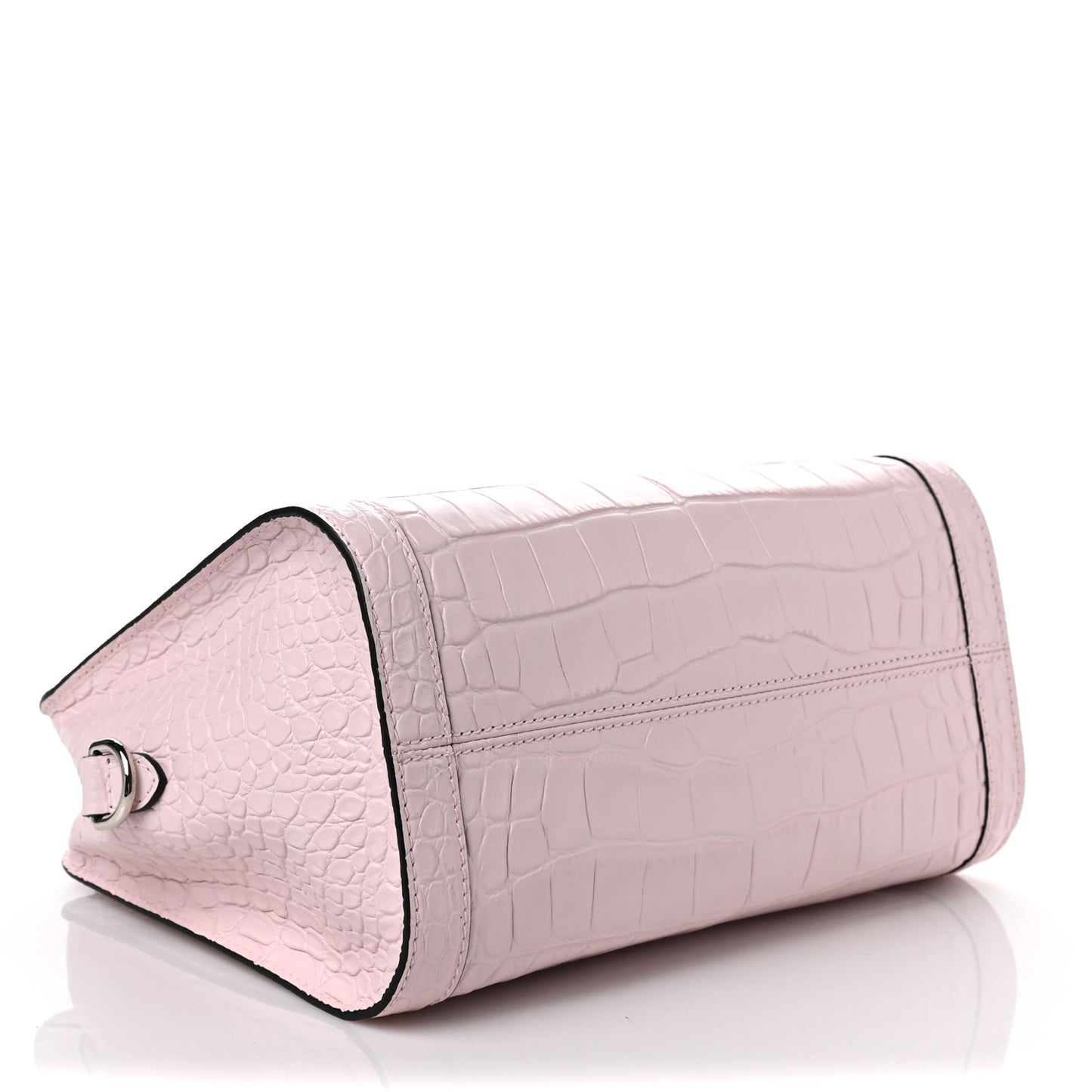 Calfskin Crocodile Embossed Small Skull Padlock Zip Around Tote Pink