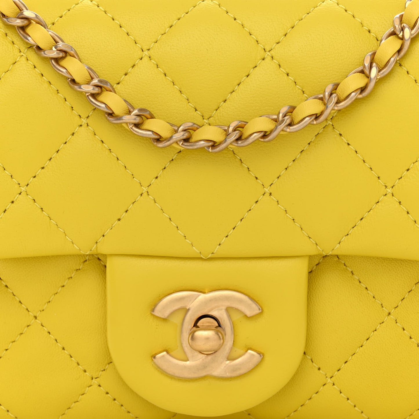 Lambskin Quilted Mini Pearl Crush Flap Yellow