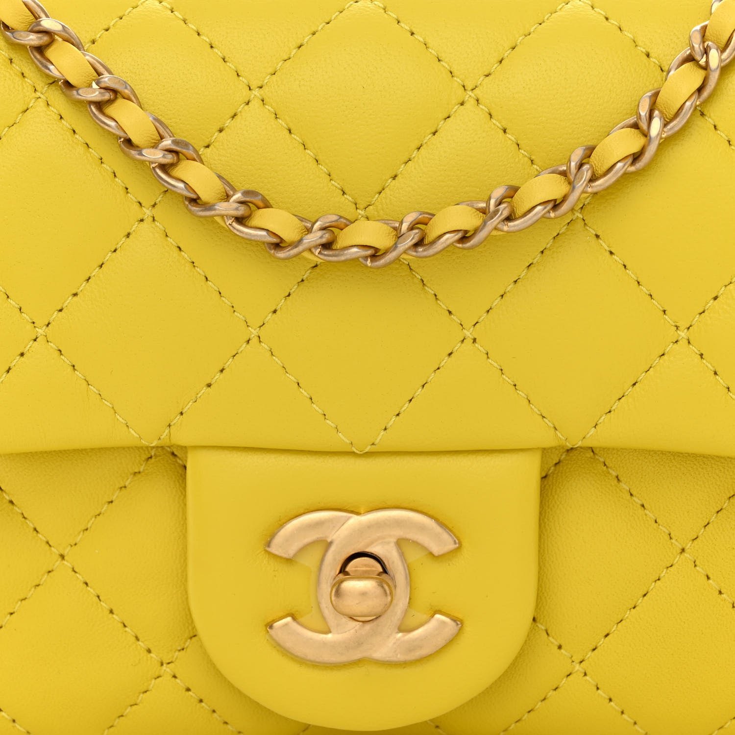Chanel Lambskin Quilted Mini Pearl Crush Flap Yellow 8 of 10