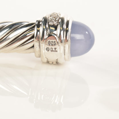 David Yurman Sterling Silver Diamond Chalcedony 7mm Cable Classics Bracelet 5 of 7