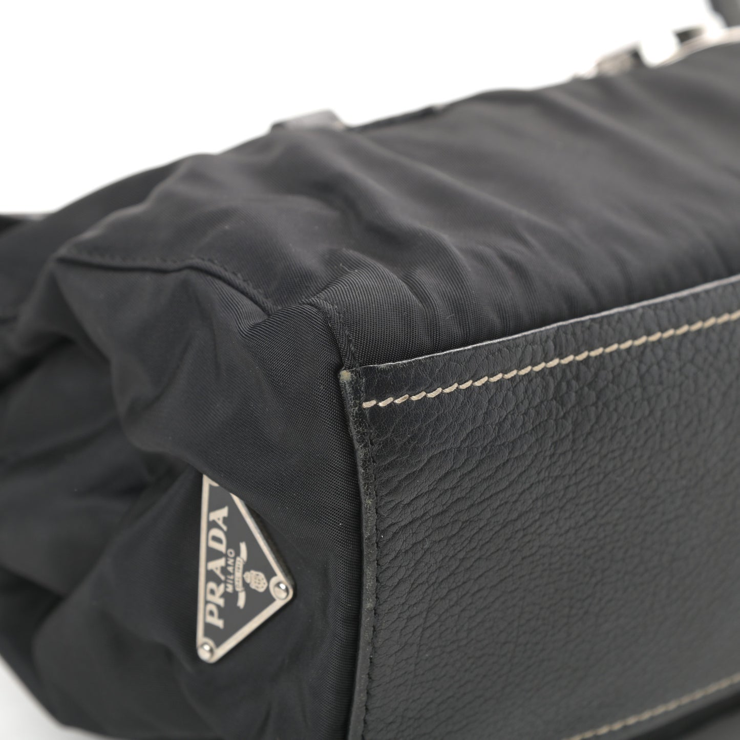Tessuto Nylon Vitello Foldover Pushlock Satchel Black