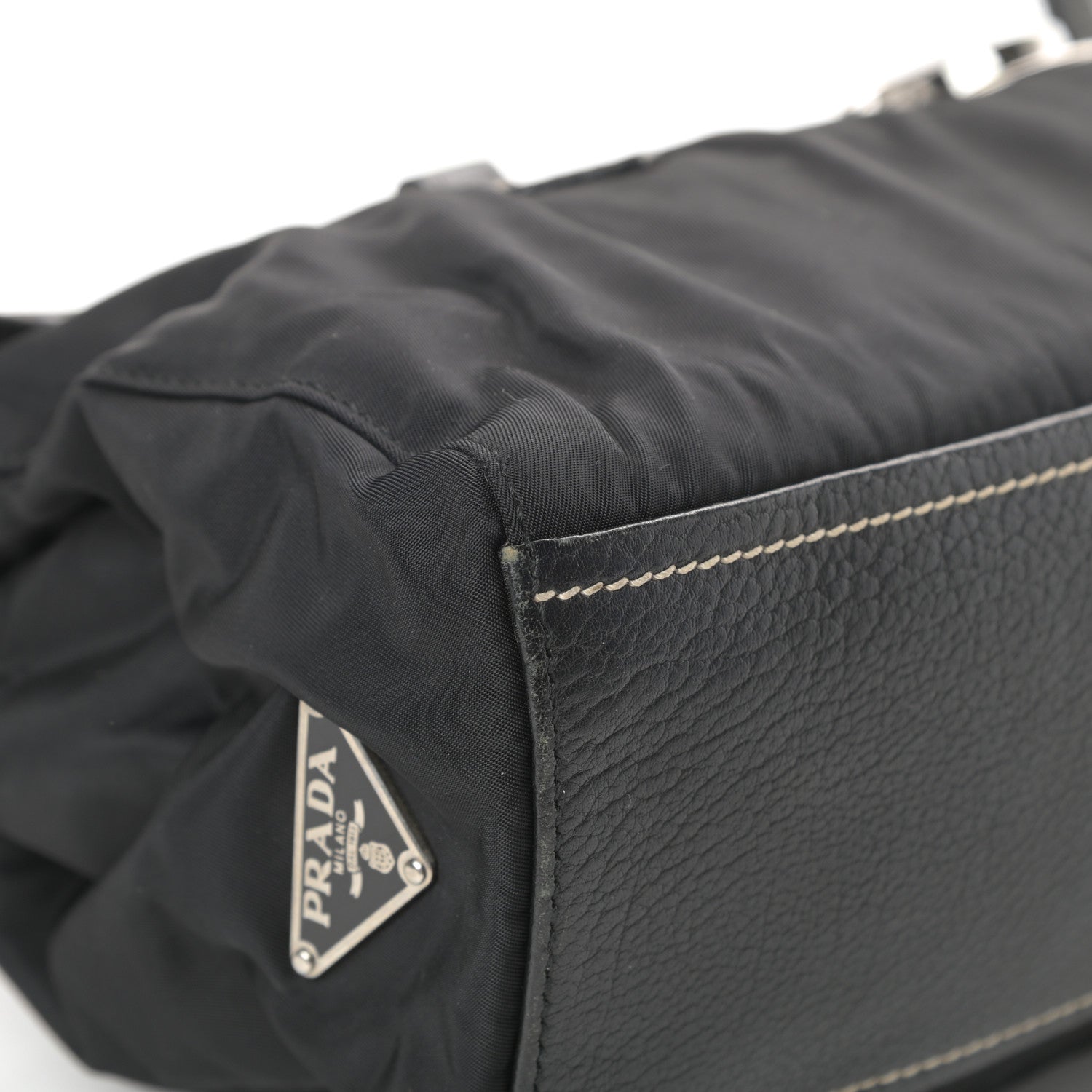 Prada Tessuto Nylon Vitello Foldover Pushlock Satchel Black 9 of 13