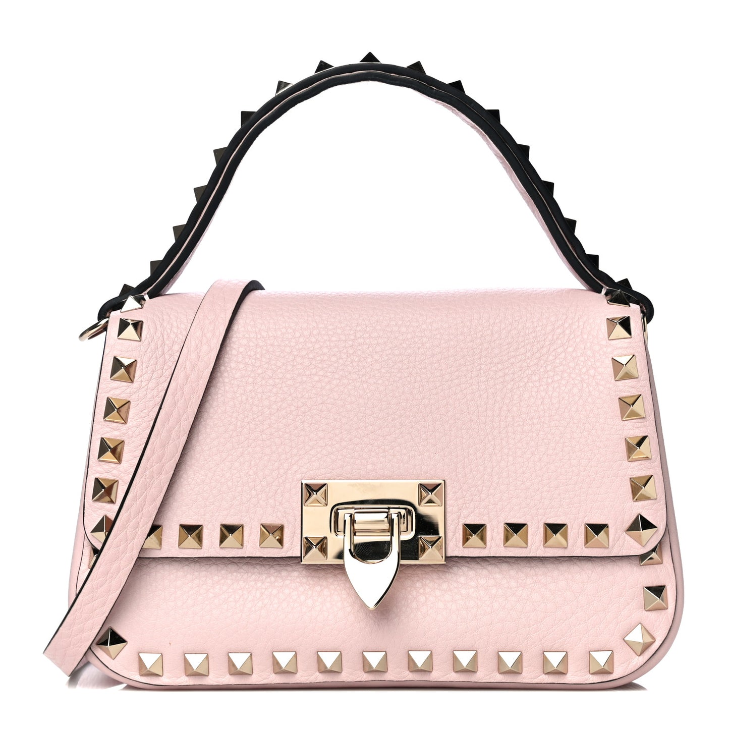 Grainy Calfskin Small Rockstud Top Handle Bag Rose Quartz