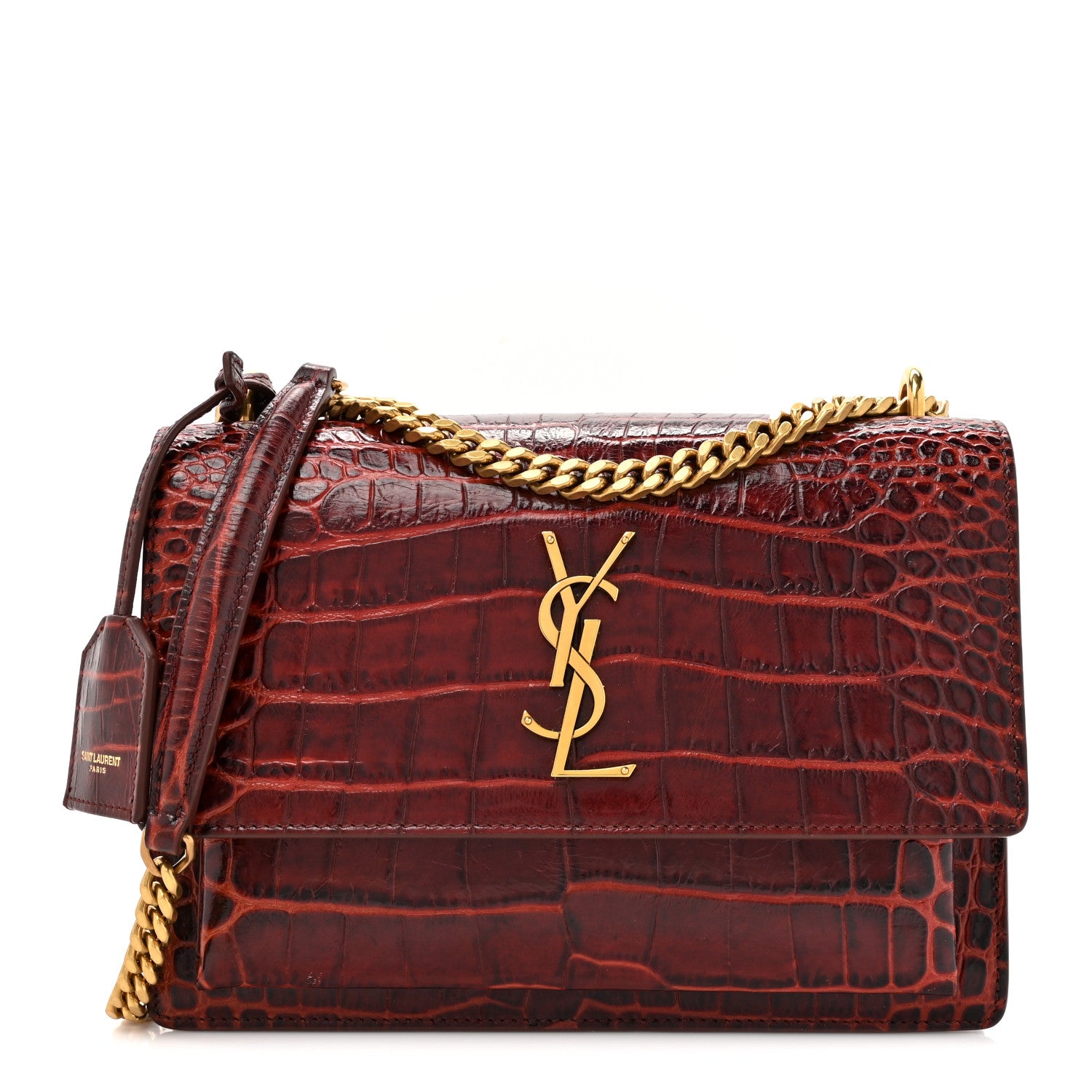 Saint Laurent Calfskin Crocodile Embossed Medium Monogram Sunset Amber 1 of 12
