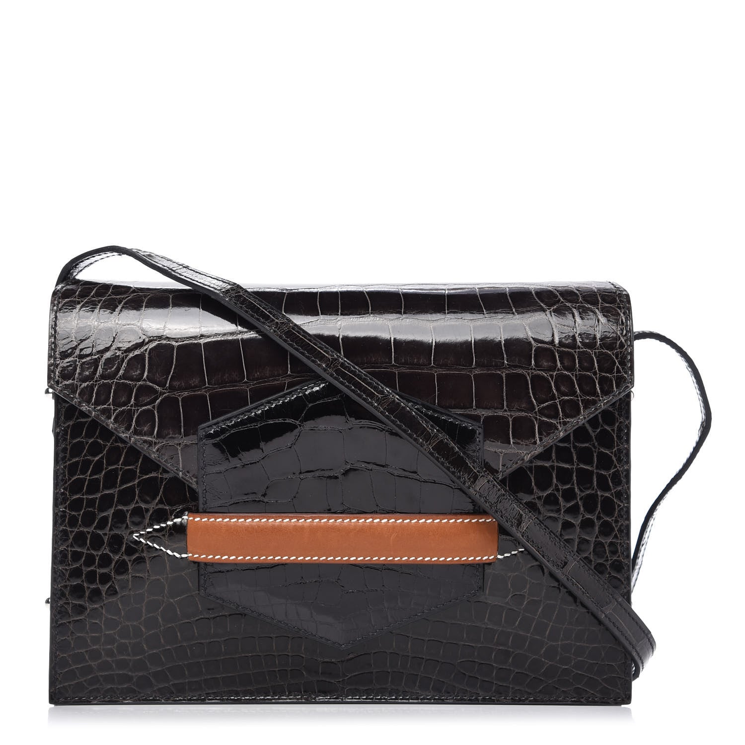 Hermes Shiny Alligator Barenia Faubourg Faco Clutch Macassar Black Fauve 1 of 9