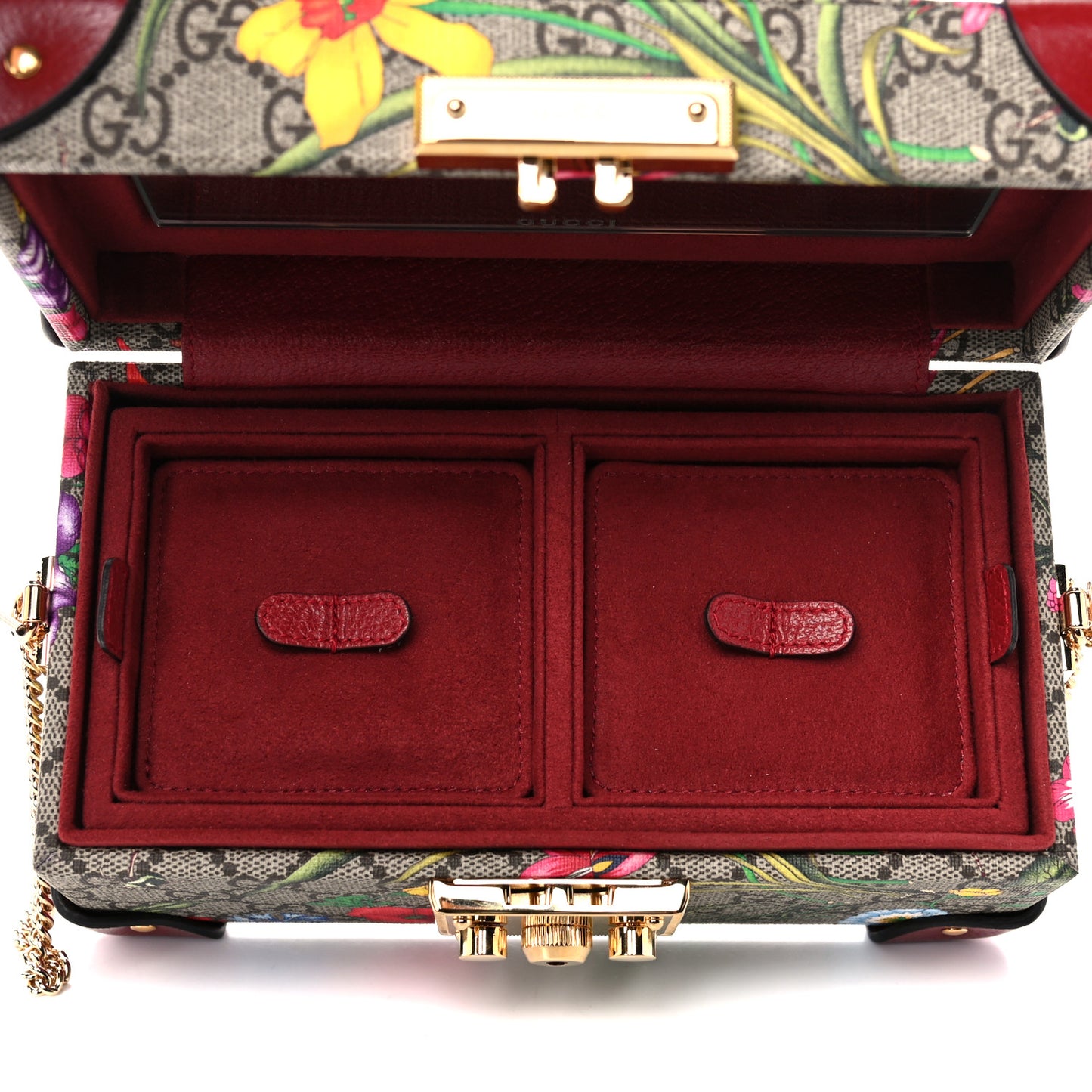 GG Supreme Monogram Flora Padlock Jewelry Case Red