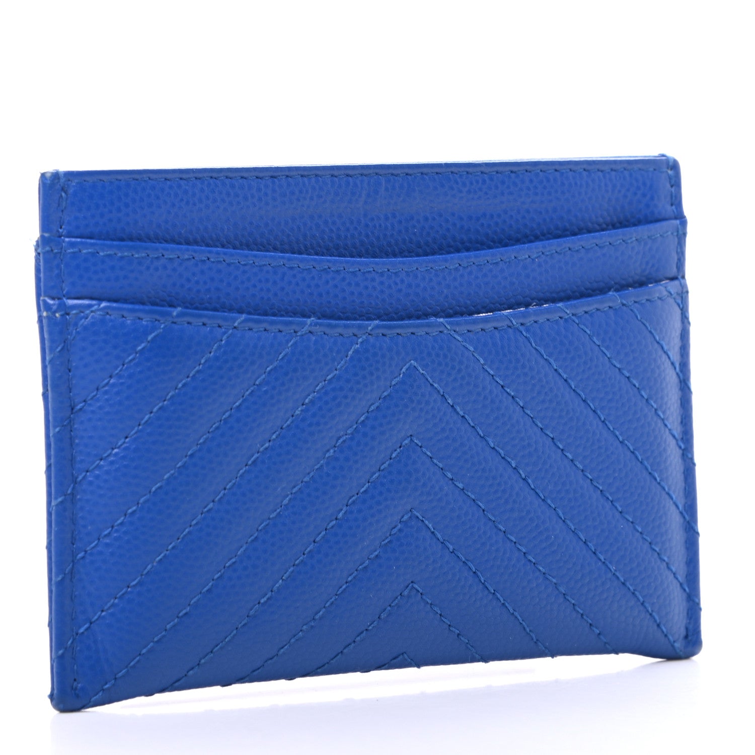 Chanel Caviar Chevron Quilted Card Holder Bright Blue 3 of 7