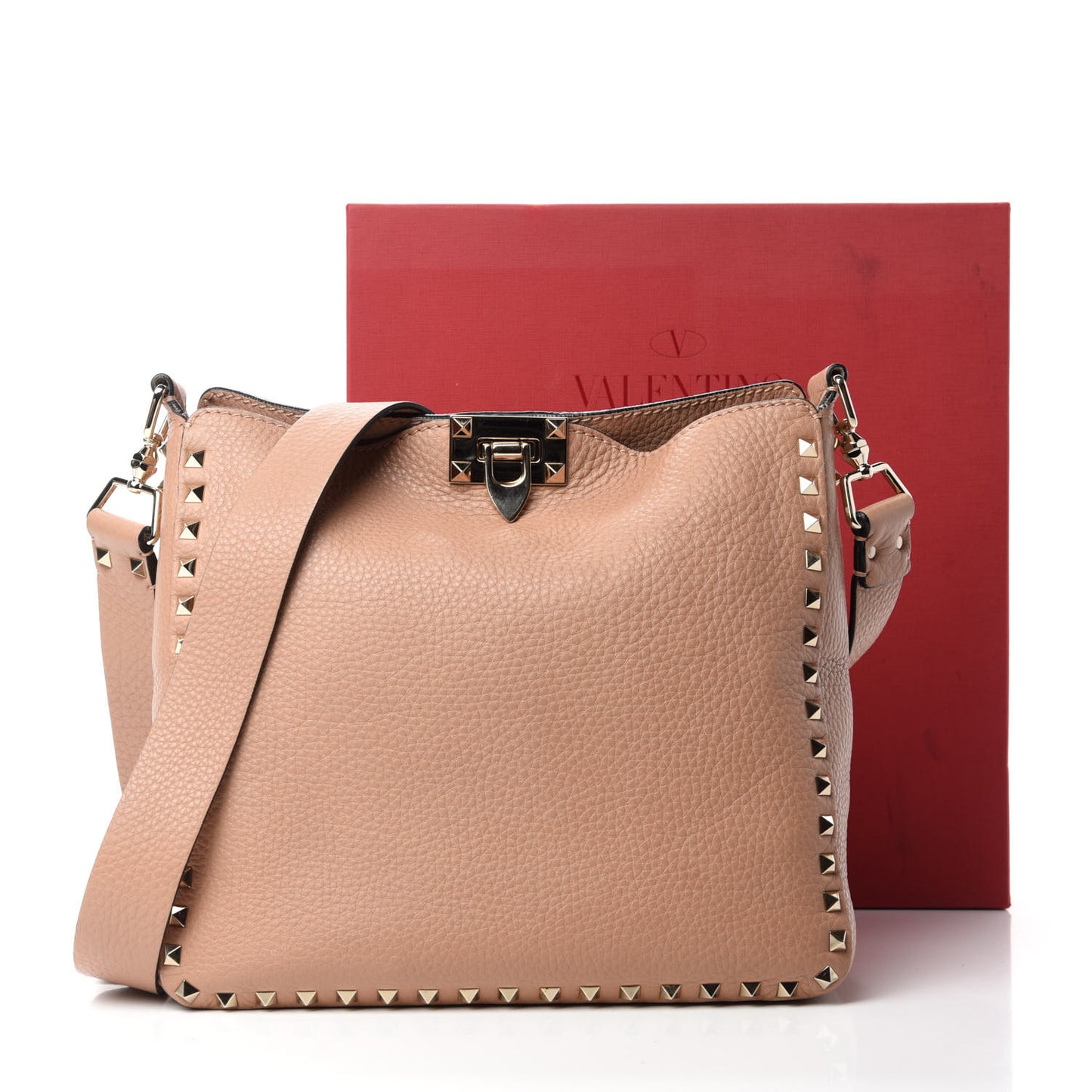 Pebbled Calfskin Small Rockstud Flip-Lock Messenger Bag Skin Sorbet