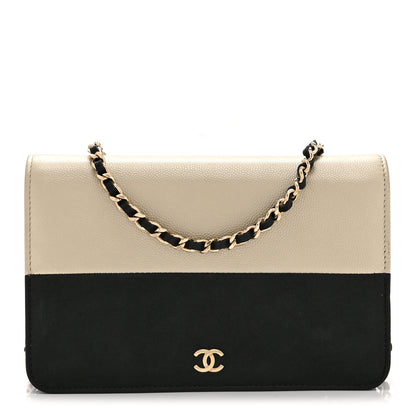 Chanel Metallic Caviar Suede Wallet On Chain WOC Gold Black 1 of 11